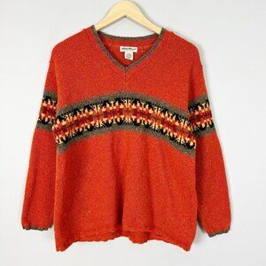 Vintage Eddie Bauer Orange Southwestern Wool Blend Sweater Size Petite Medium Wo